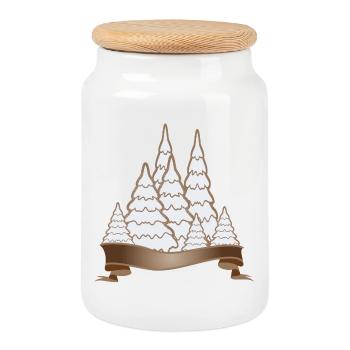 beautiful gingerbread forest for christmas - Cookie Jar with Wooden Lid - white - Front