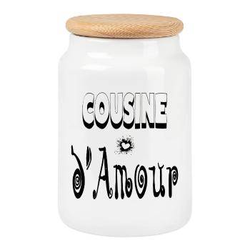 Cousine Amour Cœur - Boîte à biscuits avec couvercle en bois - blanc - Devant