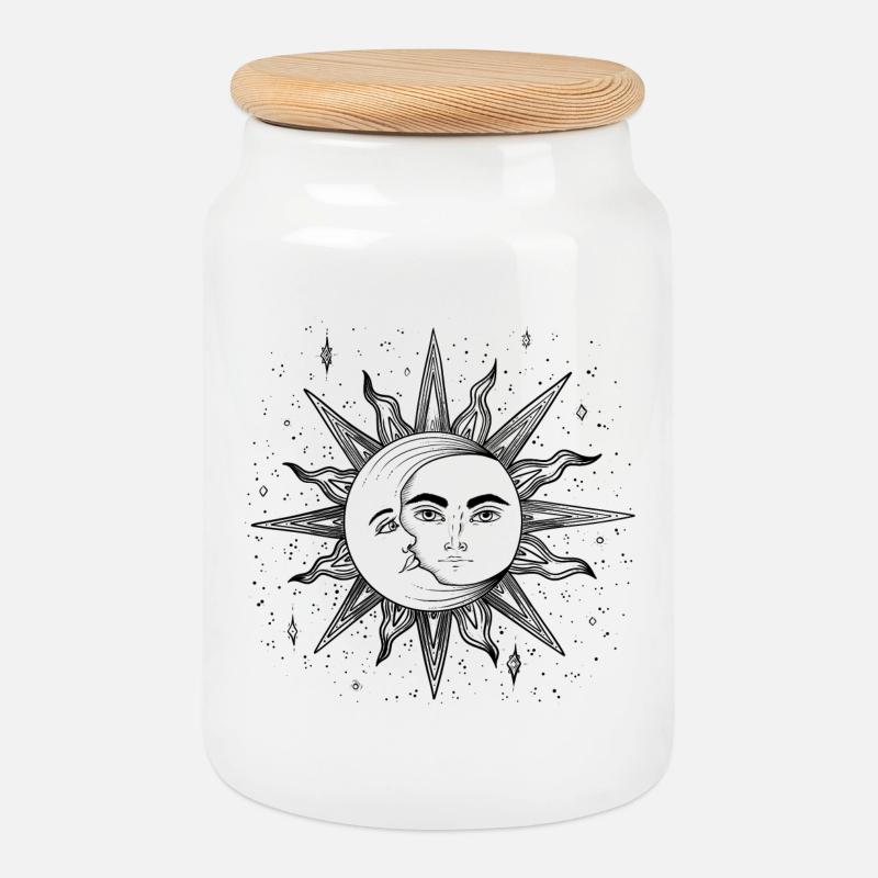Sonne und Mond - Keksdose mit Holzdeckel - Weiß
