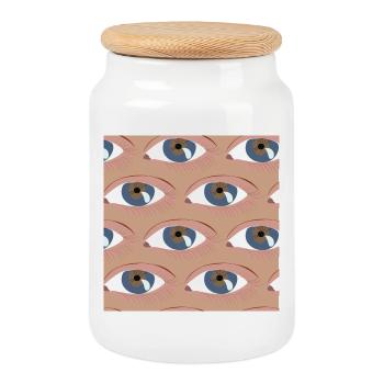 Eyes lined up - Cookie Jar with Wooden Lid - white - Front