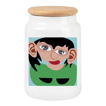 Dark-haired woman - Cookie Jar with Wooden Lid - white - Front