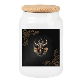 Elegant black gold reindeer - Cookie Jar with Wooden Lid - white - Front