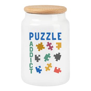 Puzzle addict - Cookie Jar with Wooden Lid - white - Front