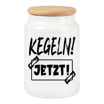 KEGELN - LUSTIGE KEGELSPORT SPRÜCHE - Keksdose mit Holzdeckel - Weiß - Vorne