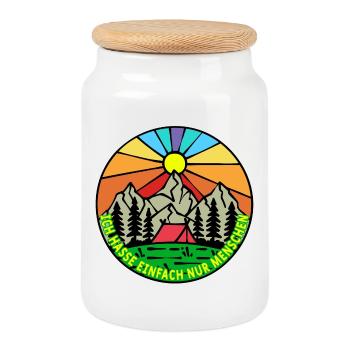 Mountains, Nature, Camping, Camping, Camping, Statement - Cookie Jar with Wooden Lid - white - Front