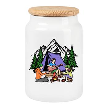Campingplatz Relaxen Zelten Natur Berge Camping - Keksdose mit Holzdeckel - Weiß - Vorne