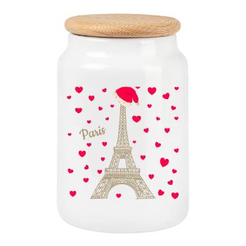 Eiffel Tower Paris at Christmas time, love heart - Cookie Jar with Wooden Lid - white - Front
