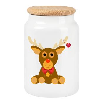 Rentier Rudolph - Keksdose mit Holzdeckel - Weiß - Vorne