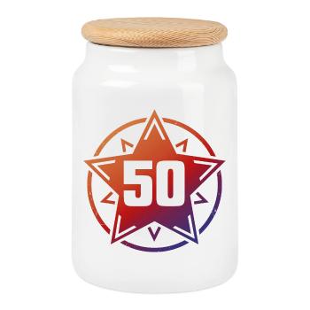 Super Star 50 - Cookie Jar with Wooden Lid - white - Front