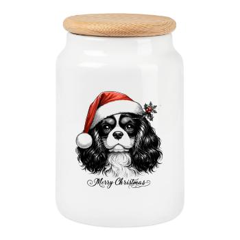 Cavalier Noël - Cadeau Canin - Boîte à biscuits avec couvercle en bois - blanc - Devant