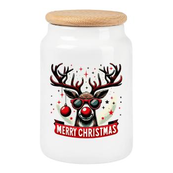 Renne Noël Fun - Pull Original - Boîte à biscuits avec couvercle en bois - blanc - Devant