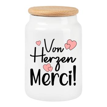 DANKESCHÖN VON HERZEN - Französisch - Keksdose mit Holzdeckel - Weiß - Vorne