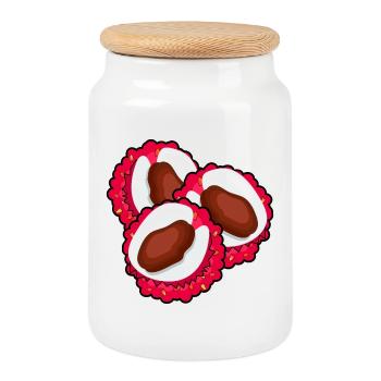 LYCHEE LYCHEE FRUITS - FRUIT FOOD - Cookie Jar with Wooden Lid - white - Front