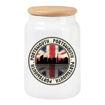 Portsmouth Flag Skyline Circular Badge - Cookie Jar with Wooden Lid - white - Front