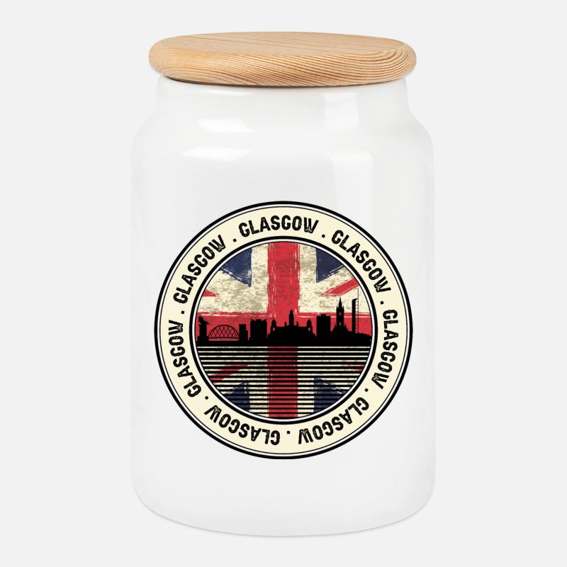 Glasgow Unionjack Stadtbild - Keksdose mit Holzdeckel - Weiß