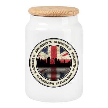 Manchester UK Skyline Badge - Boîte à biscuits avec couvercle en bois - blanc - Devant