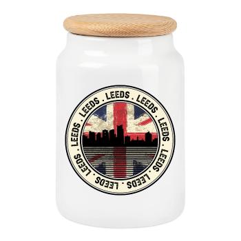 Insigne de l’Union de la Skyline de Leeds - Boîte à biscuits avec couvercle en bois - blanc - Devant