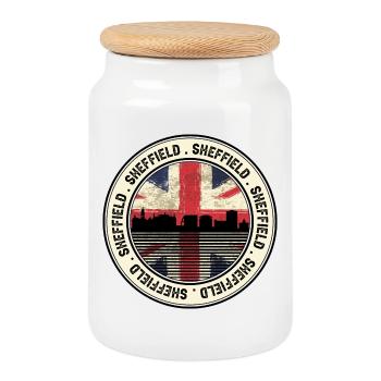 Sheffield Skyline Union Flag - Keksdose mit Holzdeckel - Weiß - Vorne