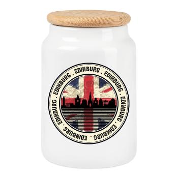 Edinburgh Skyline Union Abzeichen - Keksdose mit Holzdeckel - Weiß - Vorne