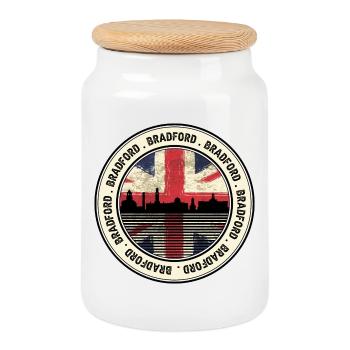 Badge rétro Union Jack de Bradford Skyline - Boîte à biscuits avec couvercle en bois - blanc - Devant