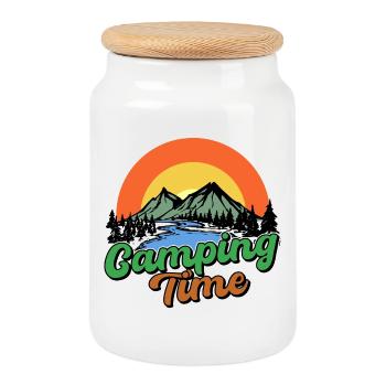 Natur Berge Camping Statement Campingplatz Relaxen - Keksdose mit Holzdeckel - Weiß - Vorne