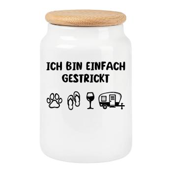Relaxen Wanderer Camping Statement Wohnwagen - Keksdose mit Holzdeckel - Weiß - Vorne