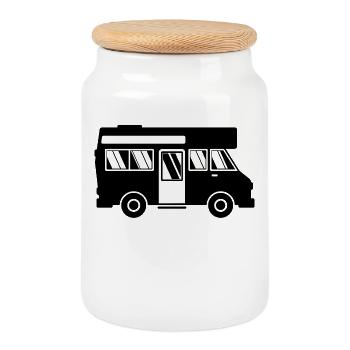 Camper Camping Wohnmobil Wanderer Campingplatz - Keksdose mit Holzdeckel - Weiß - Vorne