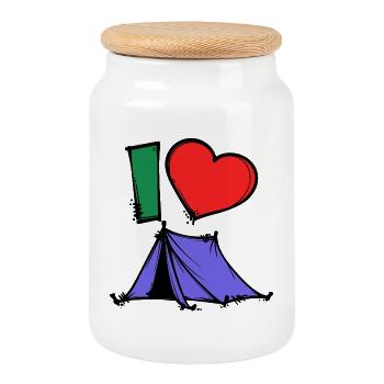 Camper Statement Camping Heart Campsite Tents - Cookie Jar with Wooden Lid - white - Front