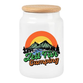 Campingplatz Camping Statement Berge Camper - Keksdose mit Holzdeckel - Weiß - Vorne