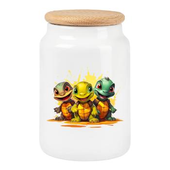 Escouade de bébés tortues - Boîte à biscuits avec couvercle en bois - blanc - Devant