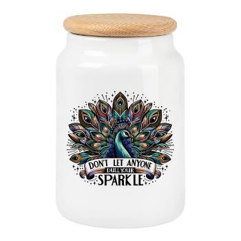pfau - dont let aynone dull your sparkle - Keksdose mit Holzdeckel - Weiß - Vorne