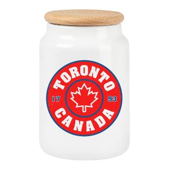 Toronto Canada Round Emblem Maple Leaf - Cookie Jar with Wooden Lid - white - Front