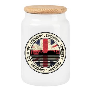 Coventry Union Skyline Badge - Cookie Jar with Wooden Lid - white - Front