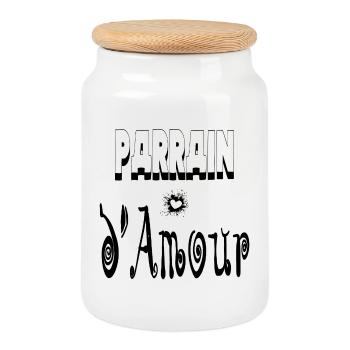 Parrain Amour Cœur - Boîte à biscuits avec couvercle en bois - blanc - Devant
