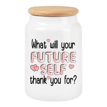 QUESTION FUTURE SELF QUOTE - Cookie Jar with Wooden Lid - white - Front