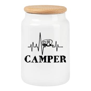 Camper Camping Spruch Wohnwagen Ferien Relaxen - Keksdose mit Holzdeckel - Weiß - Vorne