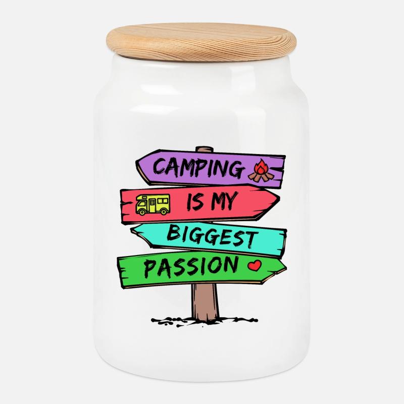 Camping Statement Wohnwagen Camper Urlaub Wanderer - Keksdose mit Holzdeckel - Weiß