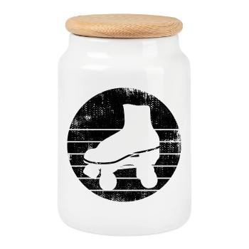 Croquis de patins à roulettes - Boîte à biscuits avec couvercle en bois - blanc - Devant