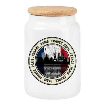 Emblème circulaire tricolore de la ligne d’horizon de Paris - Boîte à biscuits avec couvercle en bois - blanc - Devant