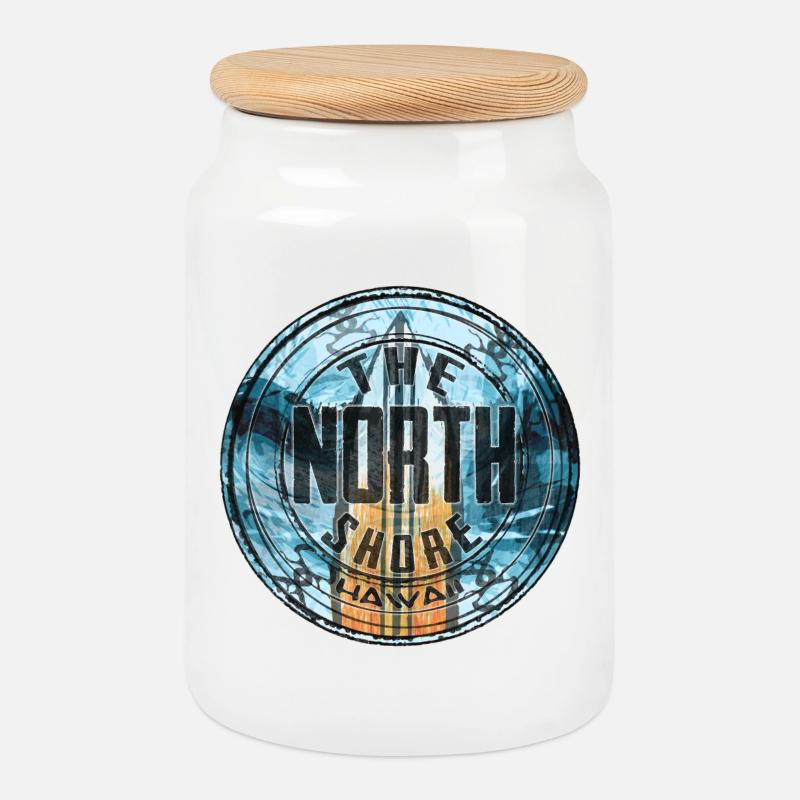 Northshore Hawaii - Cookie Jar with Wooden Lid - white