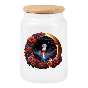 Cute fairy in the moonlight - Cookie Jar with Wooden Lid - white - Front
