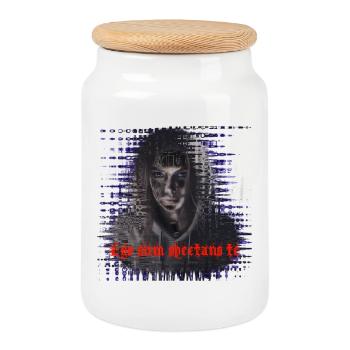 Ego sum spectans te-I'm looking at you - Cookie Jar with Wooden Lid - white - Front