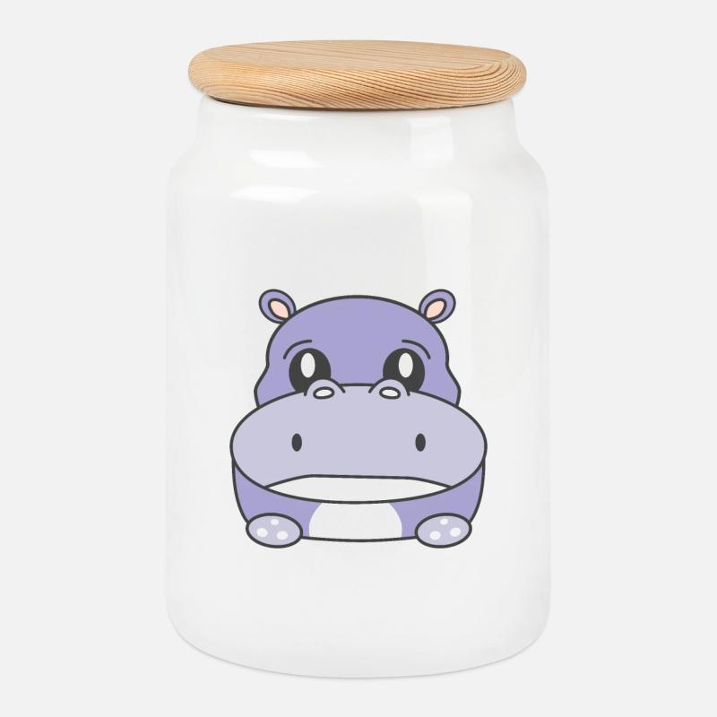 Sad Hippo - Cookie Jar with Wooden Lid - white