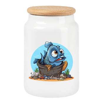Chemise désespérée de pollution des poissons - Boîte à biscuits avec couvercle en bois - blanc - Devant