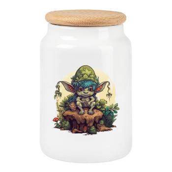 Chemise fantastique Forêt Tronc de Lutin Champignon - Boîte à biscuits avec couvercle en bois - blanc - Devant