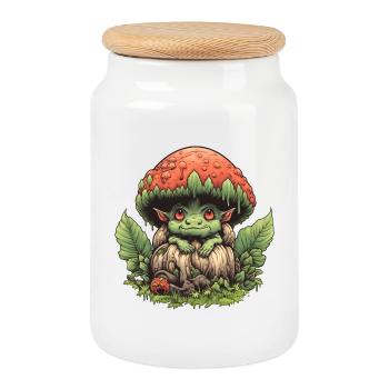 Petite Créature Champignon Fantasy Forêt Chemise Champignon - Boîte à biscuits avec couvercle en bois - blanc - Devant