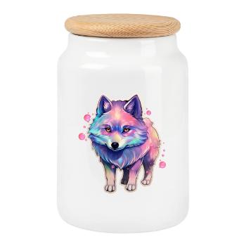 Mignon petit chien avec une fourrure arc-en-ciel - Boîte à biscuits avec couvercle en bois - blanc - Devant