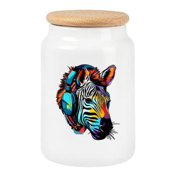 Zèbre avec casque Musique Tête de zèbre - Boîte à biscuits avec couvercle en bois - blanc - Devant