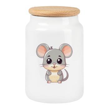 Niedliche Maus Kawaii Cartoon Aquarell Tierhaustier - Keksdose mit Holzdeckel - Weiß - Vorne