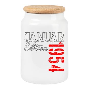 73 Jahre alt - Januar 1953 Geburtstag - Keksdose mit Holzdeckel - Weiß - Vorne